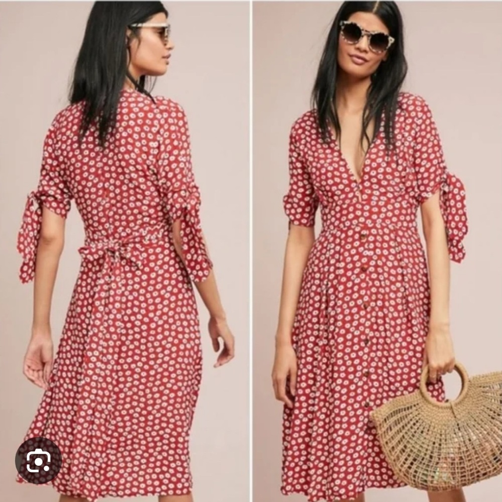 Faithfull the Brand Red Wrap Tie Front Midi Dress